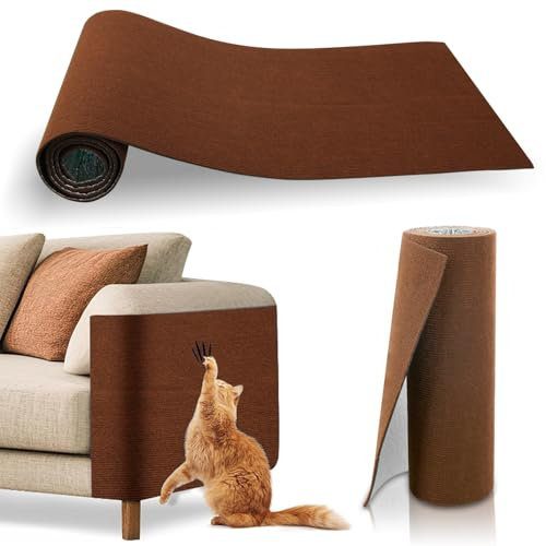 YIEMI Cat Scratch Couch Furniture Protector, 40x100cm Cats Scratch Mat with Self-Adhesive Backing,Trimmable DIY Scratching Pads(Dark Brown)
