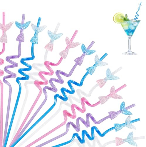 12pcs Glitter Mermaid Straws Party Favors Mermaid Tail Drinking Supplies for Mermaid Birthday Party Decoration Supplies(Mermaid)