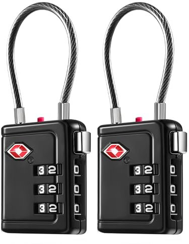 ZHEGE TSA Kofferschloss, TSA Schloss Koffer mit Weiße Zahlen, 3 Stellig Vorhängeschloss mit Zahlencode, Gepäckschlösser, Reise Schloss für Aktentaschen, Gepäck, Schließfach (2 Stücke, Schwarz)