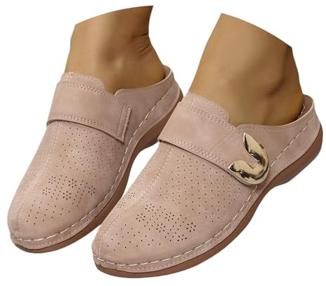 Sabots à bout fermé pour femmes - Mules à enfiler confortables - Mules en cuir pour femmes - Glissières creuses - Sandales à plateforme à talon compensé - Chaussures orthopédiques avec support de