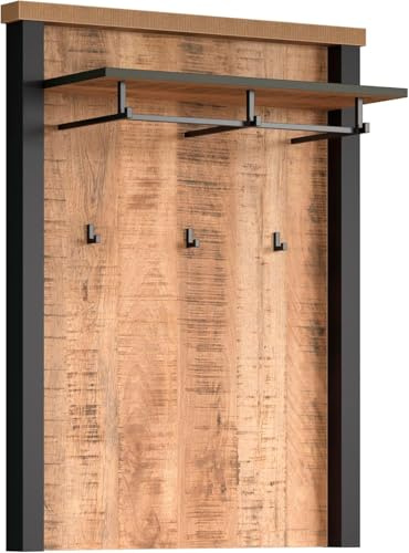 trendteam smart living Enna Garderobenpaneel Mango/Schwarz Wandgarderobe mit 1 Konstruktionsboden, 1 Kleiderstange und 3 Kleiderhaken (BxHxT) 73 x 95 x 27 cm Moderner Landhausstil