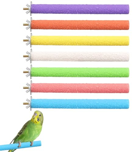 Eldvinur 7 Pcs Parrot Perches 20cm, Colorful Birdcage Scrub Stand, Bird Cage Habitat Toy, Bird Grinding Stick, for Cockatiels Long, Tailed Parrots, Cockatiels Conure, Lovebird Cage Paw Grinding