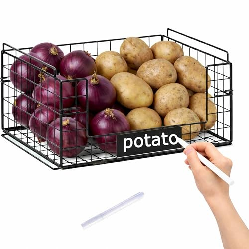 Hynorian Cesto portaoggetti per patate e cipolle, in metallo, pieghevole, da cucina, per conservare frutta, cestino impilabile per cucina e dispensa