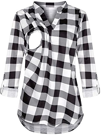 Generisk tröja på leggings, långärmad, tryckt, amningsskjortor, blus för amning, topp med v-ringning, damblus, svart, svart, S