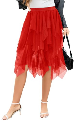Sopesil Falda Tul Mujer Ligero Midifalda de Tutú con Cintura Elástica Elegante Falda Plisada de Mujer Casual Skirt de Cosplay Fiesta Carnaval Halloween