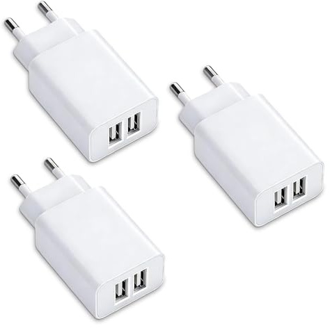 Cargador USB 3 Pack 5V 2A 10W, Enchufe Doble USB con 2 Puertos