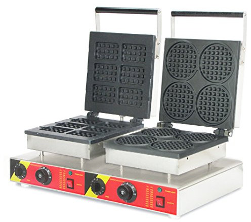 cgoldenwall NP de 568 Comercial cuadriculada, que se Máquina 2 en 1 Gofrera Maker antiadherente de WAFFEL Tostadora Doble cabezal Waffle Baker eléctrica Belgas WAFFEL Horno 220V