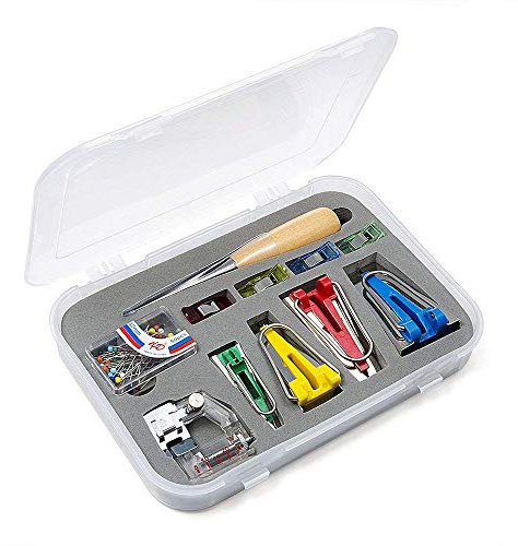 Diealles Shine Stoff Bias Tape Maker Werkzeug Nähen Quilting mit Verstellbar Nähfuß, Quilten Ahle, Ball Pins, Nähen Zubehören für Kurzwaren