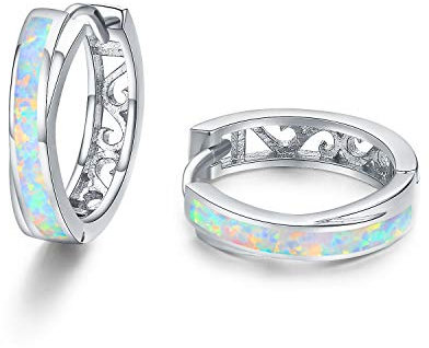 TANGPOET Opal Creolen Damen Mädchen 925 Sterling Silber Opal Kinderohrringe, Klein Hypoallergene Creole, Kreis Ohrringe, Schmuck Geschenke für Mama Frauen Kinder, 15mm