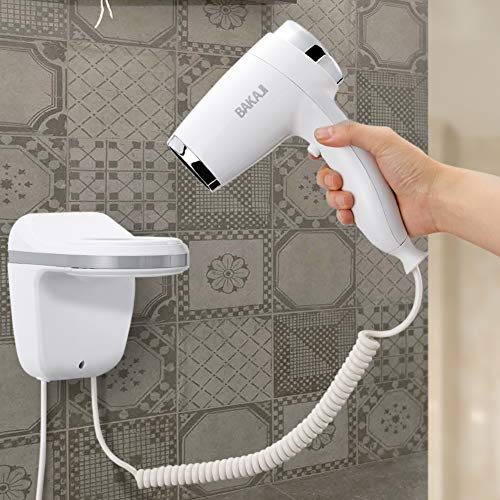 Bakaji Asciugacapelli da Parete Muro Phon Asciuga Capelli Bagno Potenza 1100W Velocità Selezionabile Colore Bianco per Casa Hotel (3 Velocità)