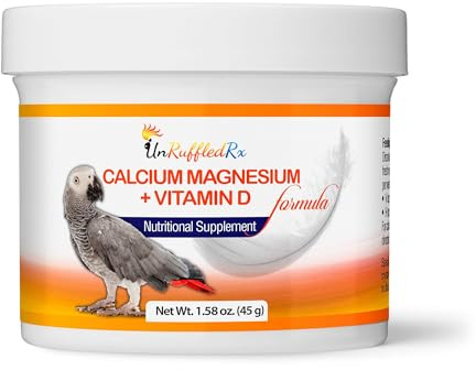 UnRuffledRx™ Bird Calcium Plus with Magnesium and D3, Dissolves Clear and Tasteless in Water, Supports Bone, Muscle, Feather and Egg Health, 45 Servings, Made in FDA-Registered USA Facility