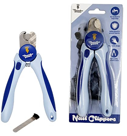 Thunderpaws Garra Profesional protección, Bloqueo de Seguridad y Lima de uñas - para Razas Medianas y Grandes (Mediano - Grande, Azul)