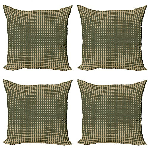 ABAKUHAUS olivgrün Kissenbezug Set (4 Stück), Vintage Oval punktiert, moderner doppelseitiger Digitaldruck, 45 cm, Olivgrün Pale Brown