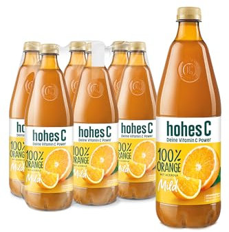 hohes C Milde Orange (6 x 1l), 100% Saft, Orangensaft, Vitamin C, ohne Zuckerzusatz laut Gesetz, weniger Säure, vegan