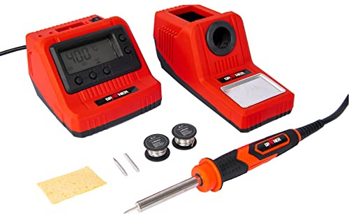 Grafner digitale Lötstation, großes LCD Display, Temperatur einstellbar 200 – 450 °C, Standby-Modus, 60 Watt Heizleistung, incl. 3 Lötspitzen und 2 Rollen Lötzinn, Lötkolben Löt Station