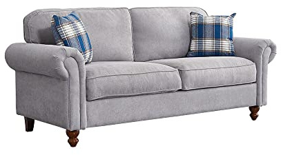 Panana Retro Design 2 Seater and 3 Seater Linen Fabric Sofa Couch Settee Living Room Sofa, With 2 Free Cushions, Grey 3 Seater