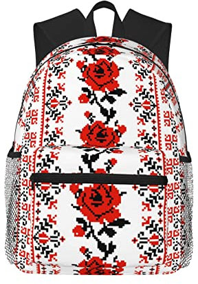 YTORA Ukrainische Stickerei Stil Rose Doppellagig Leicht Mode Casual Laptop Rucksack für Männer und Frauen Reiserucksack, Schwarz, Einheitsgröße