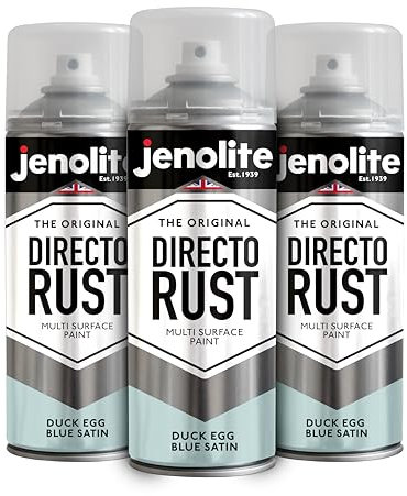 JENOLITE Directorust Spray Paint Satin Finish | DUCK EGG BLUE | 3 x 400ml | Direct To Rust Spray Paint For Metal | All-In-One Multi Surface Paint for Metal, Wood, Plastic, Ceramic | BS 16C33