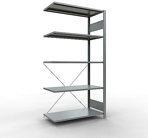 SCHULTE Lagertechnik Anbauregal, Fachbodenregal Stecksystem MULTIplus150, 2000 x 1000 x 500 mm (HxBxT), 5 Fachböden, Kreuzstrebe, verzinkt - Expressline