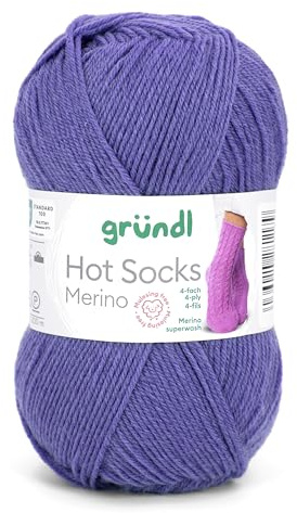 Gründl Hots Socks Merino uni, 4 fils pour chaussettes, 50 g/200 m, 75 % laine vierge (mérinos, superwash), 25 % polyamide, sans mulesing, Öko-tex Standard, (18 lila)