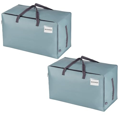 VENO – Lote de 2 bolsas de almacenamiento grandes con tapa y asas reforzadas, cajas de 102 l, resistentes para almacenamiento de ropa y viajes, bolsa de ropa (azul claro, 2)