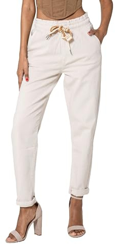 Nina Carter P500 dam joggingbyxor, hög midja, jeansbyxor, sommarjeans, Beige (P500-6), M Smal