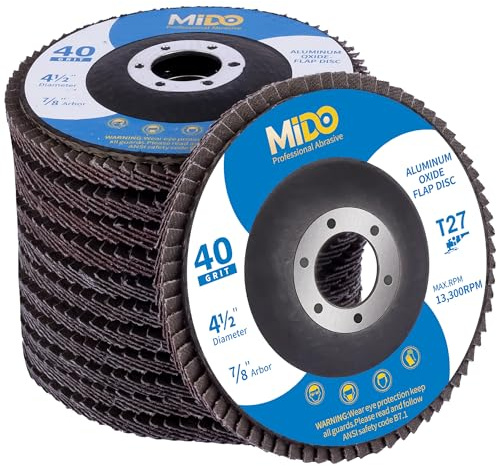 MIDO Professioanl Abrasive Flap Discs 115mm 12 PCS 40 Grit Grinding Discs for Angle Grinder Type 27 Grinding Wheel Used for Sanding Metal Wood