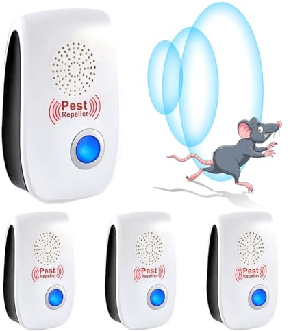 Repelente Ultrasónico de Plagas, 4 Pack Electrónico Repelente Mosquitos Insectos Control de Plagas, Cucarachas, Mosquitos, Arañas, Roedores