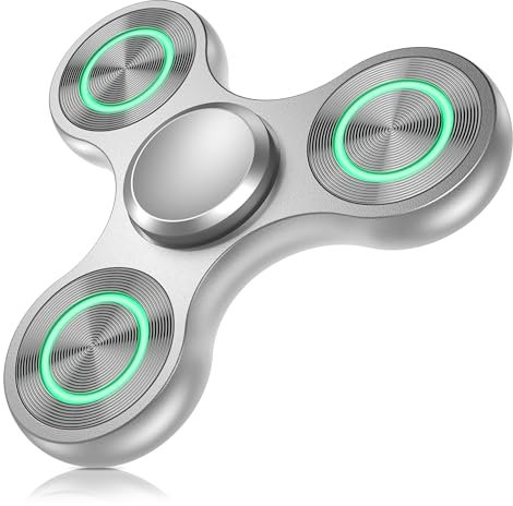 Coolden Fidget Spinner Metall Leuchtend Finger Fidget Toys für Kinder Erwachsene Hand Spinner Stainless Steel Bearing Sensory Handkreisel ADHS Anti Stress Spielzeug Fidget Toy Silber