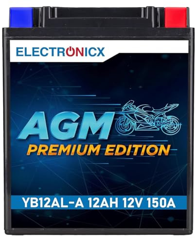 Electronicx AGM motorcykelbatteri YB12AL-A 12V 12Ah 150A – underhållsfritt startbatteri, förseglat & läckagesäkert – 134×80×159 mm – högpresterande batteri för MC, skoter, ATV & snöskoter.