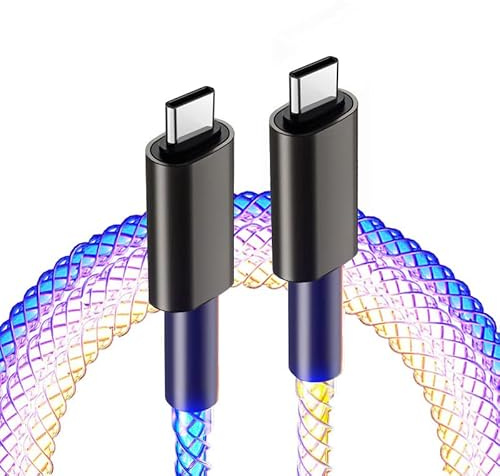 1 m USB C-kabel LED, RGB USB A till typ C laddkabel, USB C laddningskabel LED 66 W snabbladdning, USB C-kabel RGB för Samsung S24/S23/S22/Z Flip 6/Z Fold 6, Huawei P70/P60, Sony, Xiaomi (USB C-C)