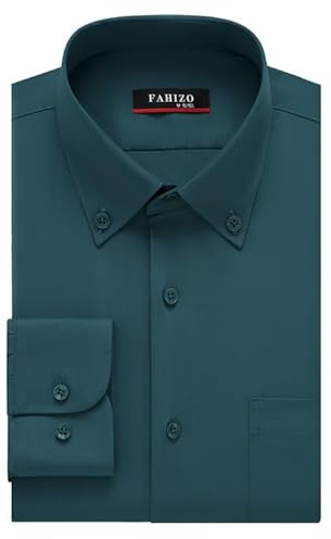 FAHIZO Herrskjorta normal passform enfärgad långärmad skjorta med bröstficka casual, business & formell buttondown skjorta för kontor.