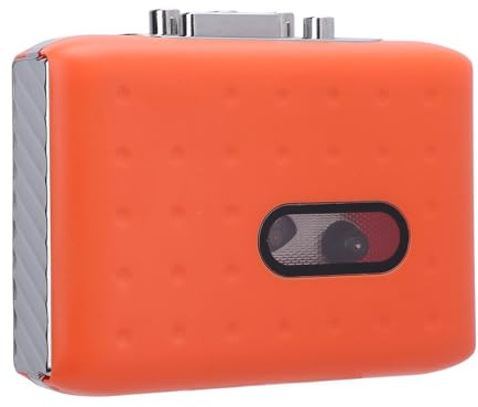 Kassettbandspelare Bandspelare, Bärbar kassettbandspelare, USB C kassett till MP3-omvandlare, inbyggd mikrofon och hörlursuttag, omvänd inspelning till band, orange