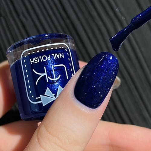 Blue Nail Polish - Royal Blue Nail Varnish - Quick Dry & Long Lasting Glitter Nail Varnish - High Glossy Shimmer Holographic Nail Polish - No Need Cure Chip Resistant for Women DIY Manicure
