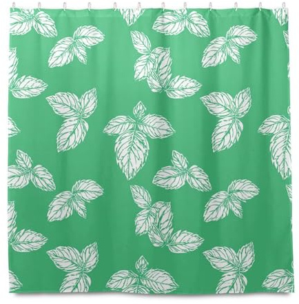 miaozhen 72x72 Pollici Panno Impermeabile Set con Tenda da Doccia con Gancio Bianco Foglia Verde Modello Poliestere Tessuto Lavabile in Lavatrice Panno Doccia Tenda Fodera per Semplice Bagno cortinas