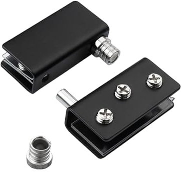 1 par de bisagras de puerta de cristal, clips de bisagra pivotante de gabinete, bisagras de ducha negras, abrazaderas de puerta para vidrio de 8 a 10 mm de grosor (M)