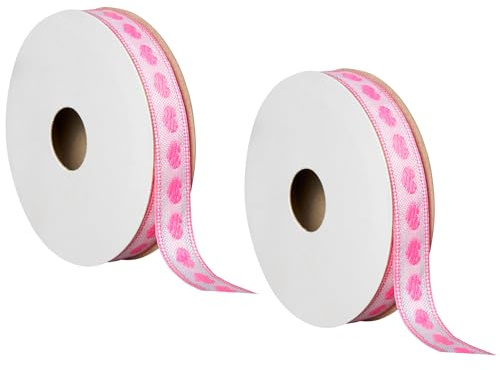Offray 453825 .5 Wide Craft Ribbon Ribbon for Gift Wrapping, Decoration, and Crafts, Two Pack of 6-Yard Spools, Pink Heart Pattern