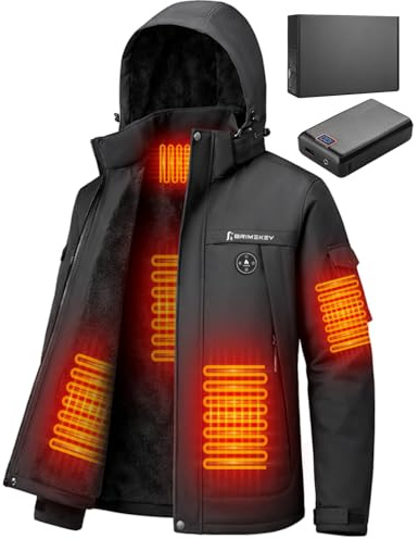 Brimekey Giacca Riscaldata Uomo ad Interno in Fleece, Batteria HD 20000mAh 7.4V, 6 Zone Riscaldanti e 3 Temperature, Giacca Impermeabile Antivento per Sci