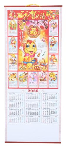 MOTHNUR 2026 Chinese Wall Calendar, Zodiac Horse Year of The Horse Calendar Chinese Scroll Lunar Planner for New Year Hanging Spring Festival Decor