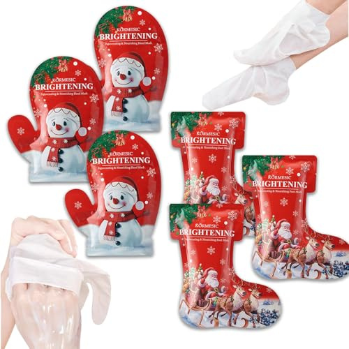 Cura dei piedi e maschera per le mani, regalo di Natale, set con 3 paia di maschere per piedi e 3 paia di maschere per mani, rimozione dei calli, pelle morta e secca, crema per le mani di Natale