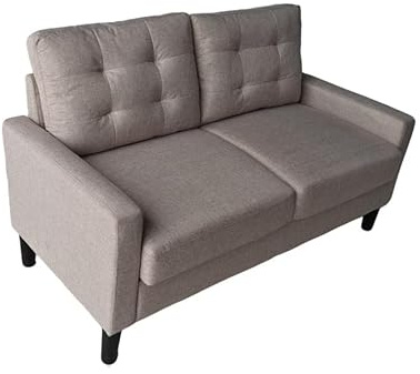SWEET SOFA® Sofá Dubi 2 Plazas – Diseño Minimalista, Tela Antimanchas, Cojines Desenfundables y Patas de Madera – Sofá Moderno y Confortable para Salón 140 cm Color Beige