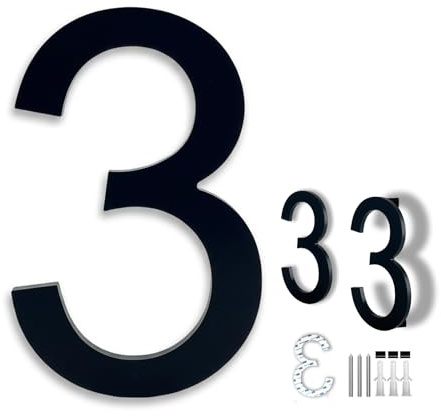 Hvatry 8 Inch Large Modern House Numbers for Outside, Easy Floating & Adhesive Back Installation, Durable Outdoor Black Address Numbers for House, Clear Visible Number for Exterior Door Decor(3)