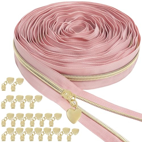 VOKABY 9m #5 Fermeture Eclair au Metre 6mm,Comprend 20 Tirettes en Métal | Or,Beige,Argent,Noir,Marron,Gris,Blanc,Gris Clair,Rouge,Orange,Vert,Fermeture Eclair au Metre,Comprend 20 Tirettes en Métal