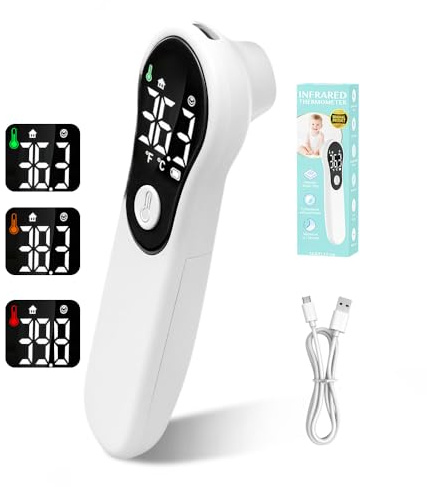 Termometro Febbre Senza Contatto Digitale, per Neonato Bambini Adulti, Termometro Frontale con Allarme Febbre, Lettura Istantanea 1s, °C/°F(Bianco)