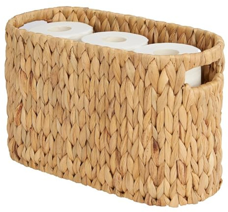 Ehaosea Cesta para Papel Higiénico, Soporte de Mimbre de Jacinto de Agua para 6 Rollos de Papel Higiénico con Asas Integradas.