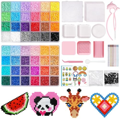 20800pcs Fuse Beads Kit 48 Colors 2.6mm Melting Iron Beads for Jewelry Making Kit with Pegboards Ironing Papers Tweezers Bead Pen 10 Chain for Girls Boys Adults DIY Art Craft