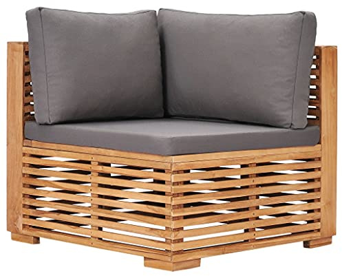 LoogCape trädgårdshörnsoffa i massivt teak med mörkgrå dyna, väderbeständigt loungesoffa element för terrass, balkong, vinterträdgård, utbyggbar med sittgrupp och kuddar