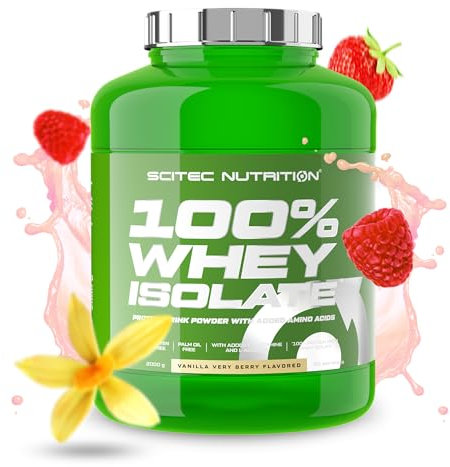 Scitec Nutrition 100% Whey Isolate - Puro Poder Proteico con BCAAs - Glutamina y Arginina - Fórmula sin Azúcar ni Gluten, 2 kg, Vainilla-Frutas del bosque