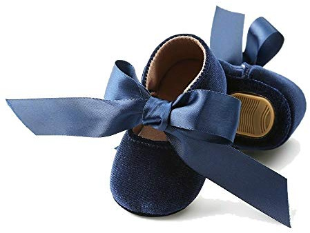Brillabenny Ballerine Neonata in Velluto, Scarpine Primi Passi Perfette per Cerimonie Come Battesimo, Matrimonio, Natale (6-12 Mesi, Blu Navy, 12cm)