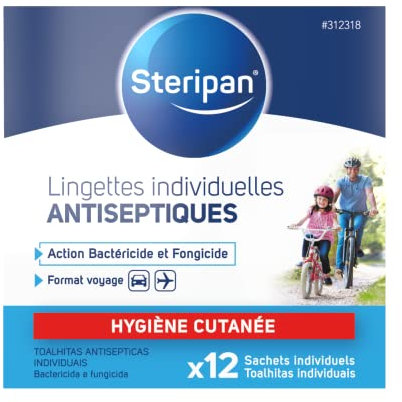 Steripan - Lingettes Individuelles Antiseptiques - Action Bactéricide/Fongicide - Sans Rinçage - x12 Sachets Individuels